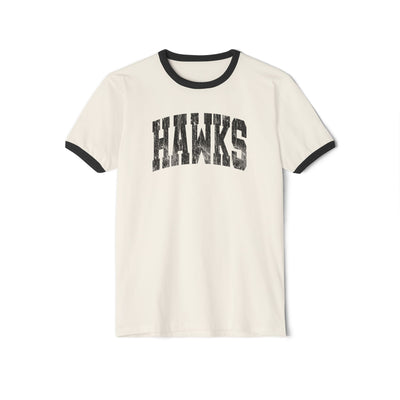 Adult Unisex Westerville Central Distressed Oversized Hawks Graphic Short Sleeve Ringer Tee
