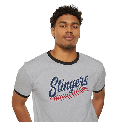 Adult Unisex Stingers Softball Stitches Graphic Short Sleeve Ringer Tee