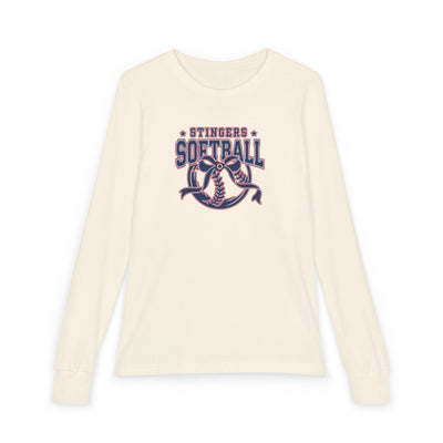 Youth Stingers Softball Spirit Bow Graphic Bella + Canvas Long Sleeve Soft Tee