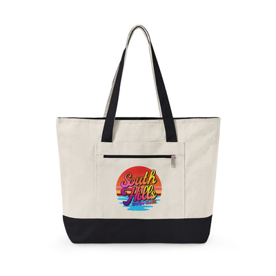 South Hills Swim Club Sunset Script Graphic Large Zippered Canvas Tote
