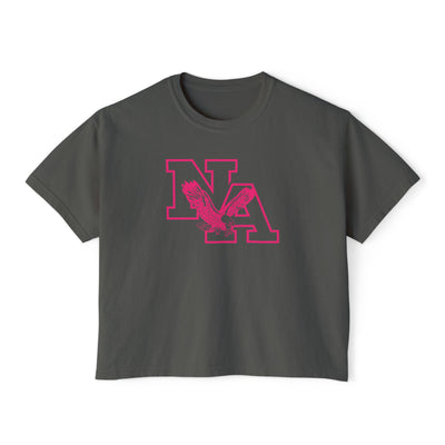 Women's Neon Pink Power Logo Graphic Boxy Crop Short Sleeve Tee - PINK OCTOBER