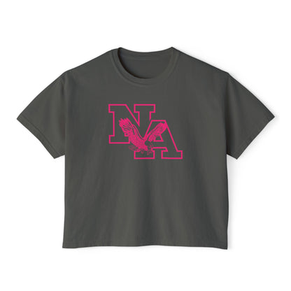 Women's Neon Pink Power Logo Graphic Boxy Crop Short Sleeve Tee - PINK OCTOBER