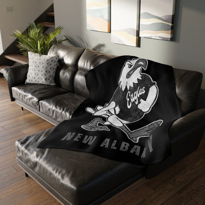 New Albany Black and White Vintage Fighting Eagle Graphic Super Soft Velveteen Microfiber Blanket (Two-sided print)