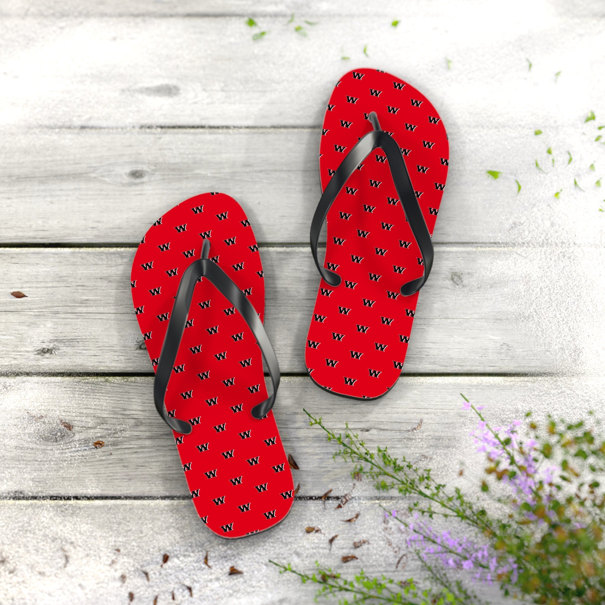 Weir Allover Black W Logo Print Flip Flops