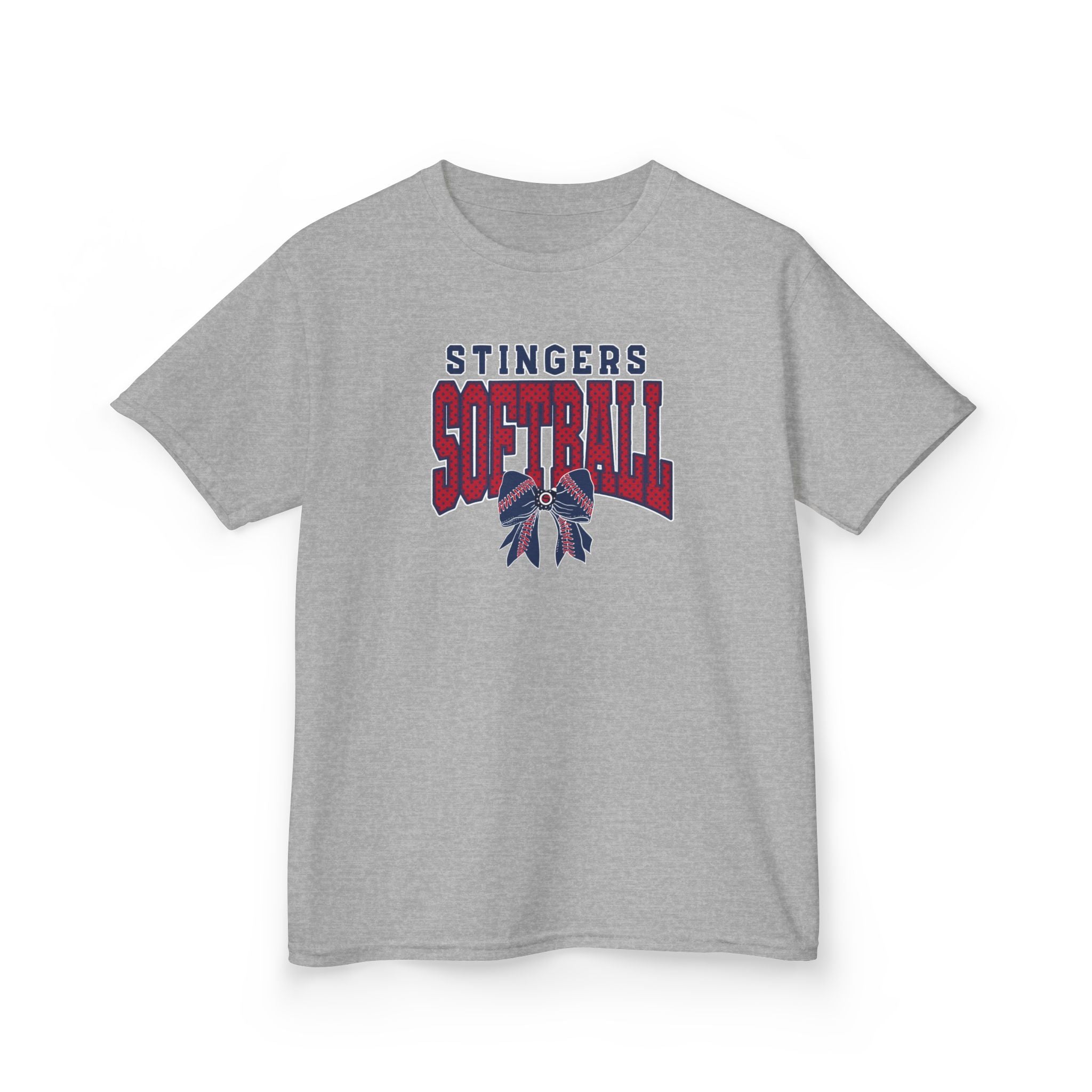 Youth Stingers Softball Stitched Bow Graphic Short Sleeve Gildan Heavy Tee