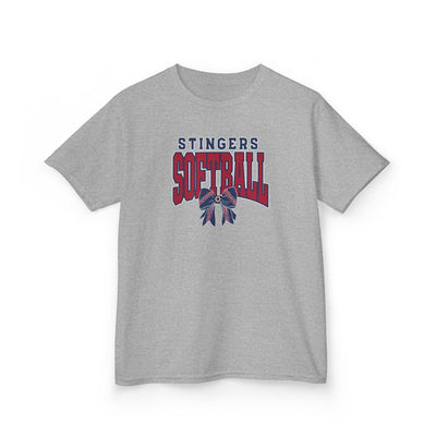 Youth Stingers Softball Stitched Bow Graphic Short Sleeve Gildan Heavy Tee