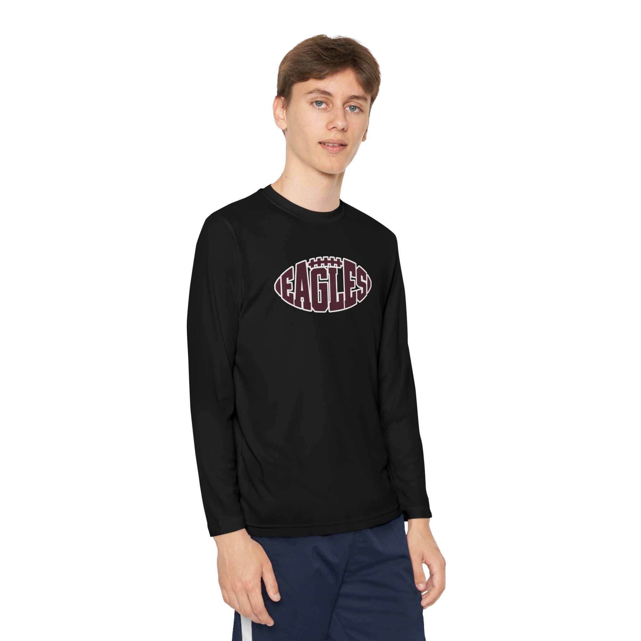 Youth New Albany Football Eagle Ball Graphic Sport-Tek Competitor Performance Long Sleeve Tee