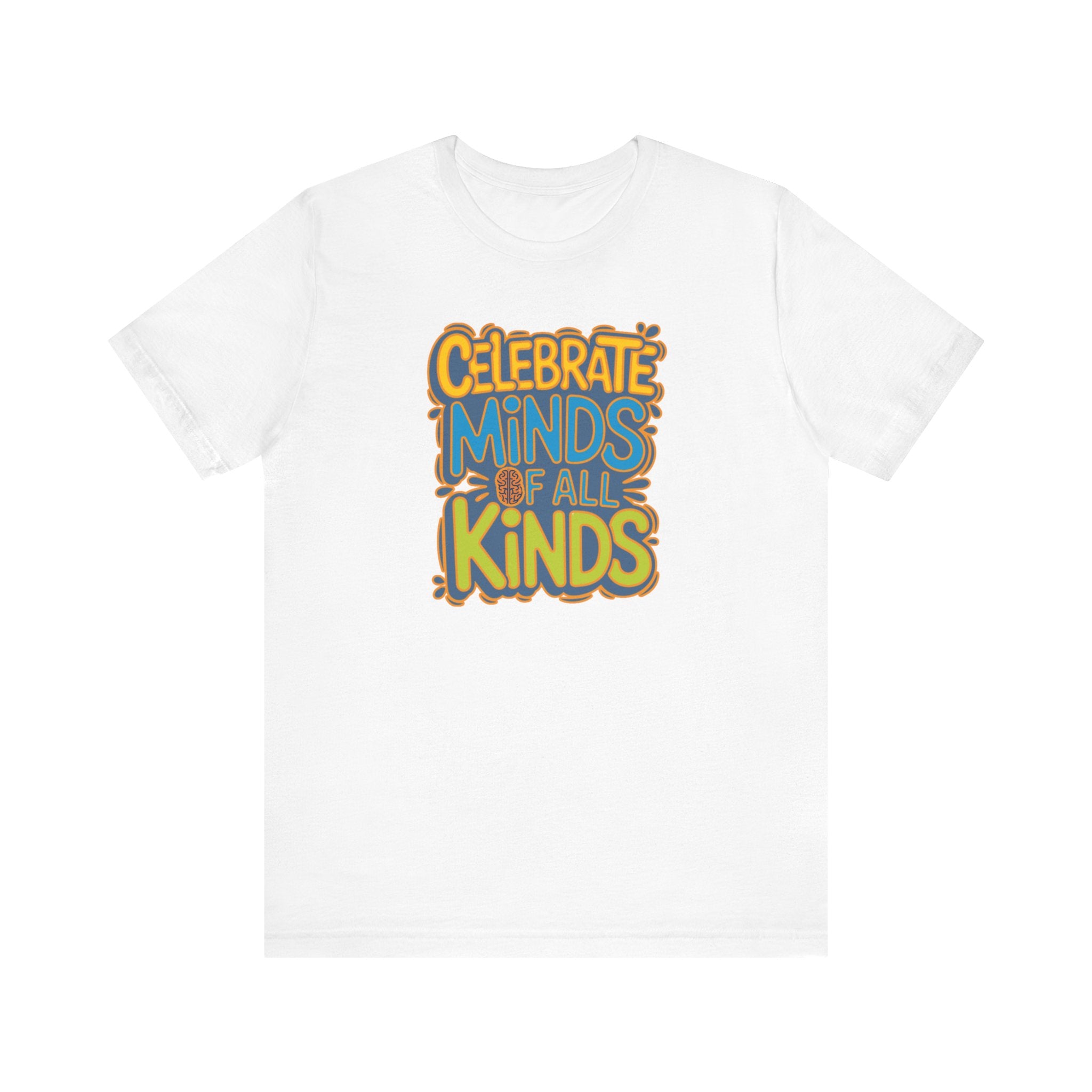 Adult Unisex Celebrate Minds Bubble Font Graphic Short Sleeve Soft Tee - Bridgeway Academy