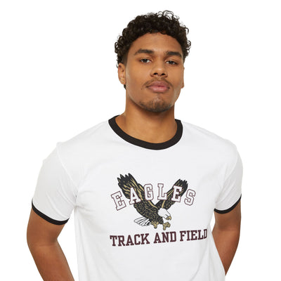 Adult Unisex Flying Track and Field Eagle Graphic Short Sleeve Ringer Tee