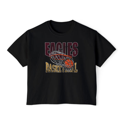 Women's Eagles Swish Distressed Basketball Graphic Boxy Crop Short Sleeve Tee