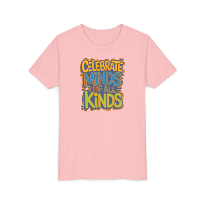 Youth Celebrate Minds Bubble Font Graphic Short Sleeve Soft Tee - Bridgeway Academy