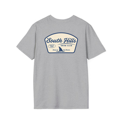 Adult Unisex South Hills Swim Club Home of the Sharks Graphic Short Sleeve Gildan Softstyle Tee