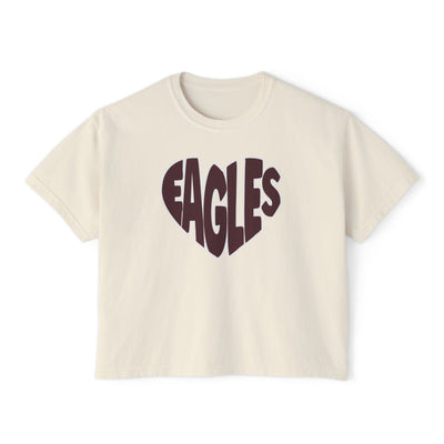 Women's Eagles Bubble Heart Graphic Short Sleeve Boxy Crop Tee
