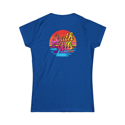 Women's South Hills Swim Club Sunset Script Graphic Short Sleeve Gildan Softstyle Tee