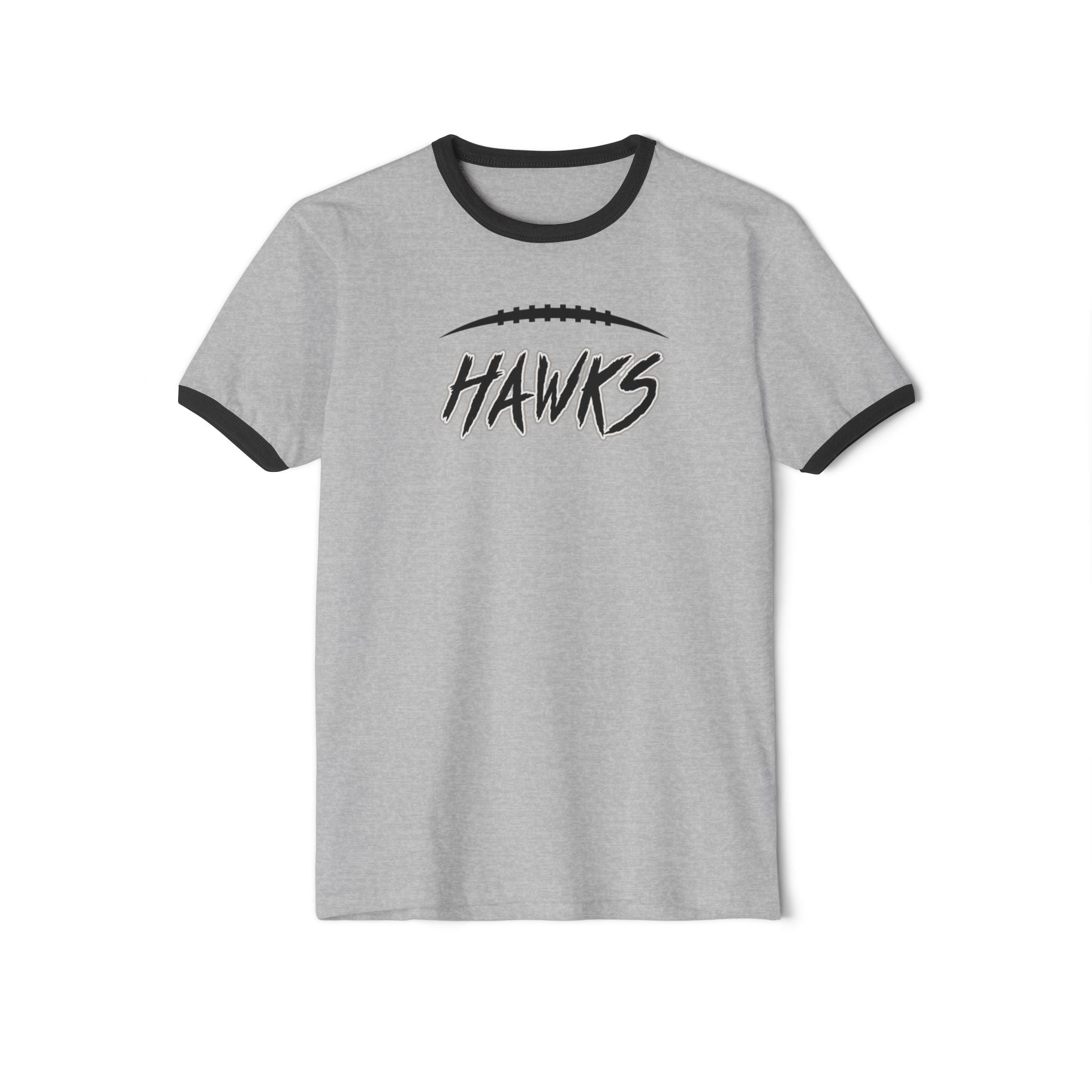 Adult Unisex Westerville Central Fighting Football Hawks Graphic Short Sleeve Ringer Tee