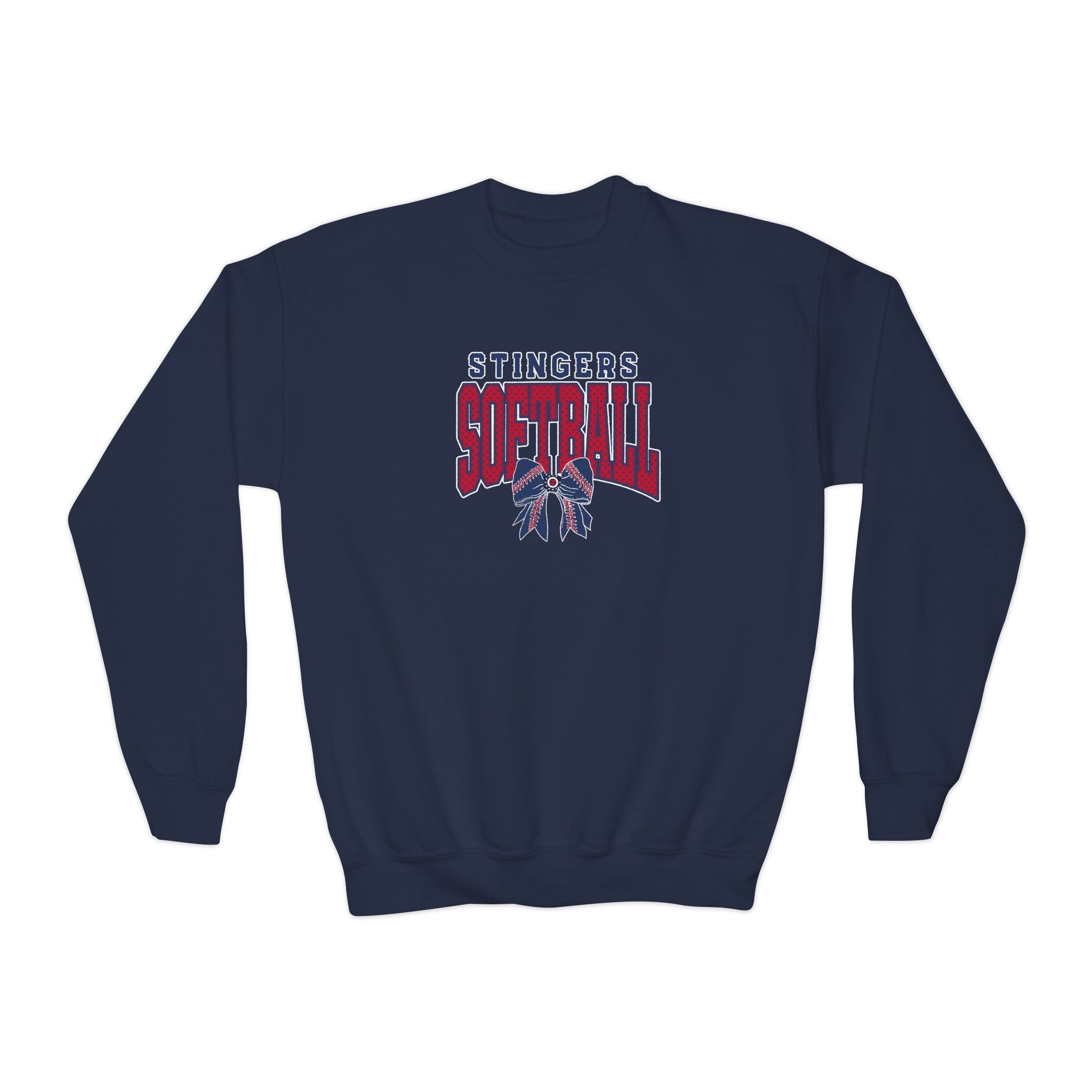 Youth Stingers Softball Stitched Bow Graphic Gildan Heavy Blend Sweatshirt
