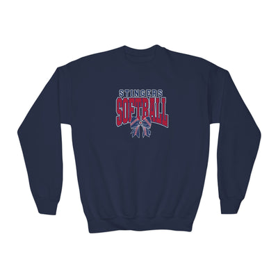 Youth Stingers Softball Stitched Bow Graphic Gildan Heavy Blend Sweatshirt