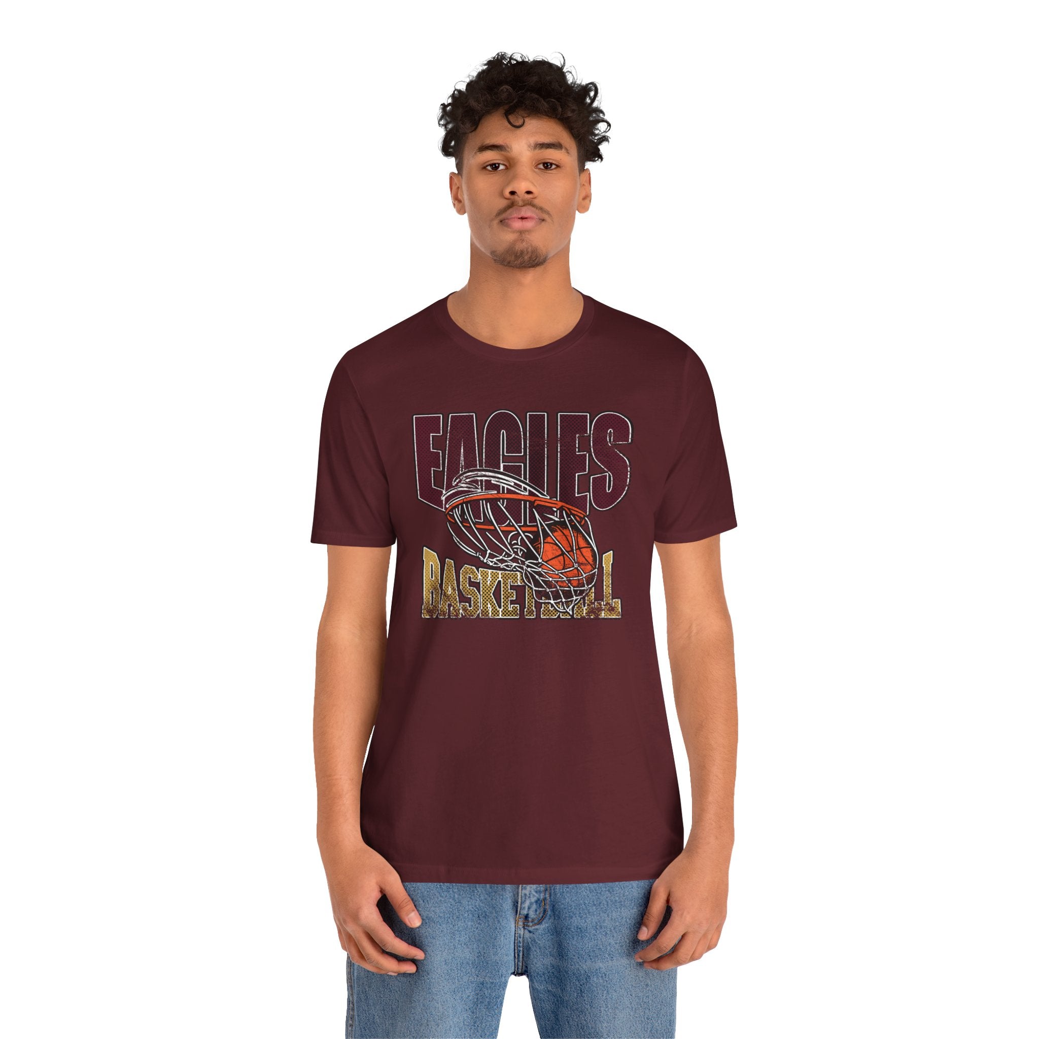 Adult Unisex Eagles Swish Distressed Basketball Graphic Short Sleeve Soft Tee