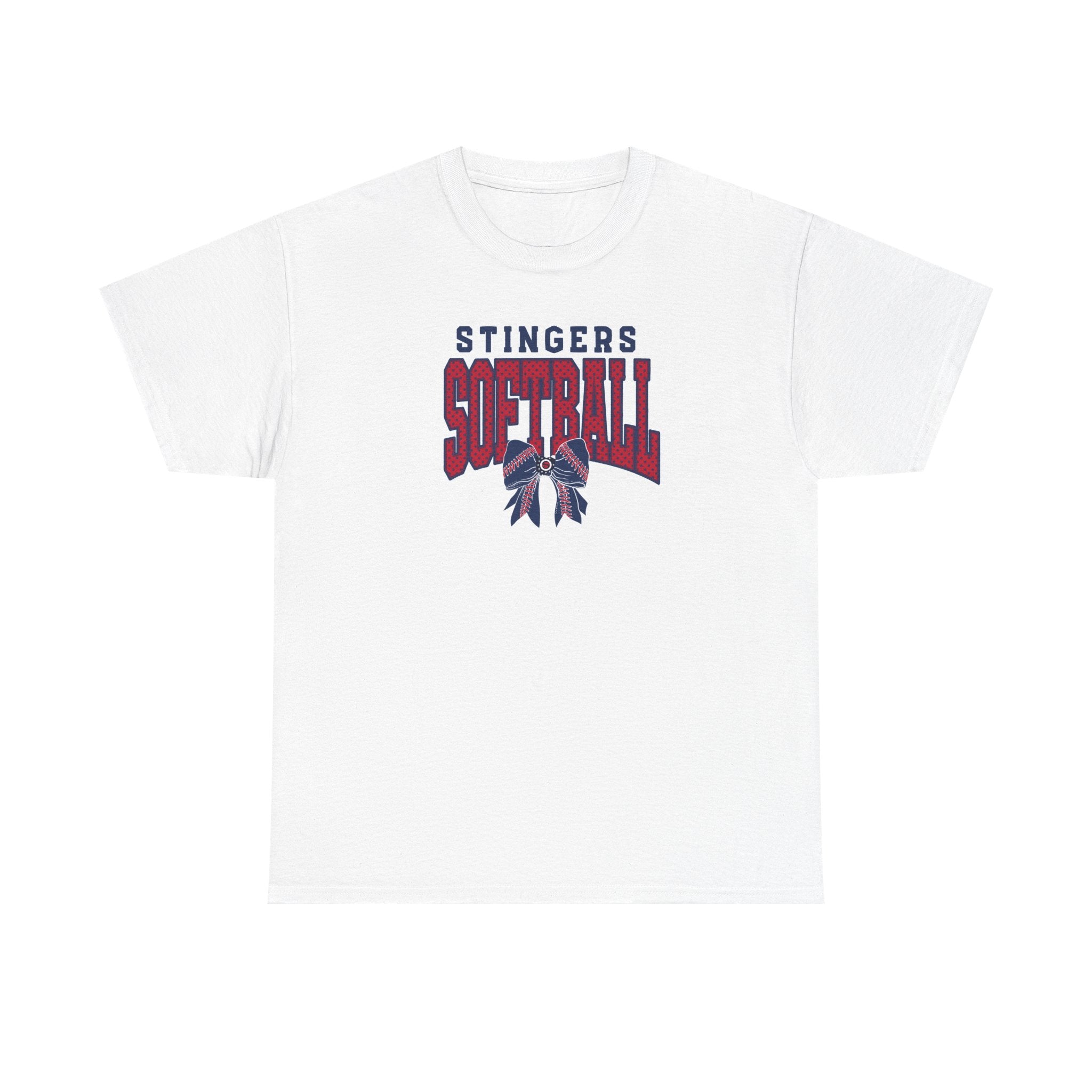 Adult Unisex Stingers Softball Stitched Bow Graphic Short Sleeve Gildan Heavy Tee