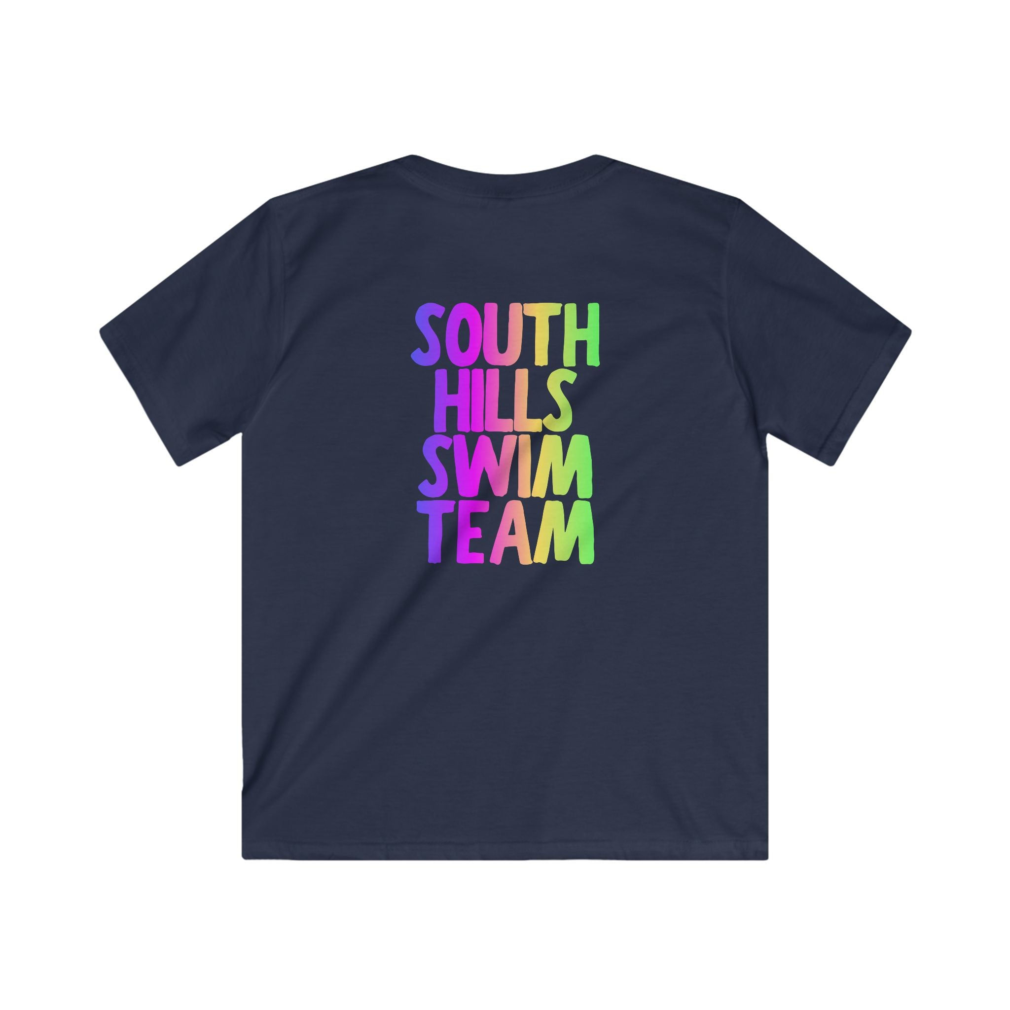 Youth South Hills Swim Team Neon Rainbow Graphic Short Sleeve Gildan Softstyle Tee