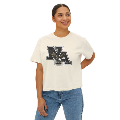 Women's Vintage Distressed Black Logo Boxy Crop Short Sleeve Graphic Tee