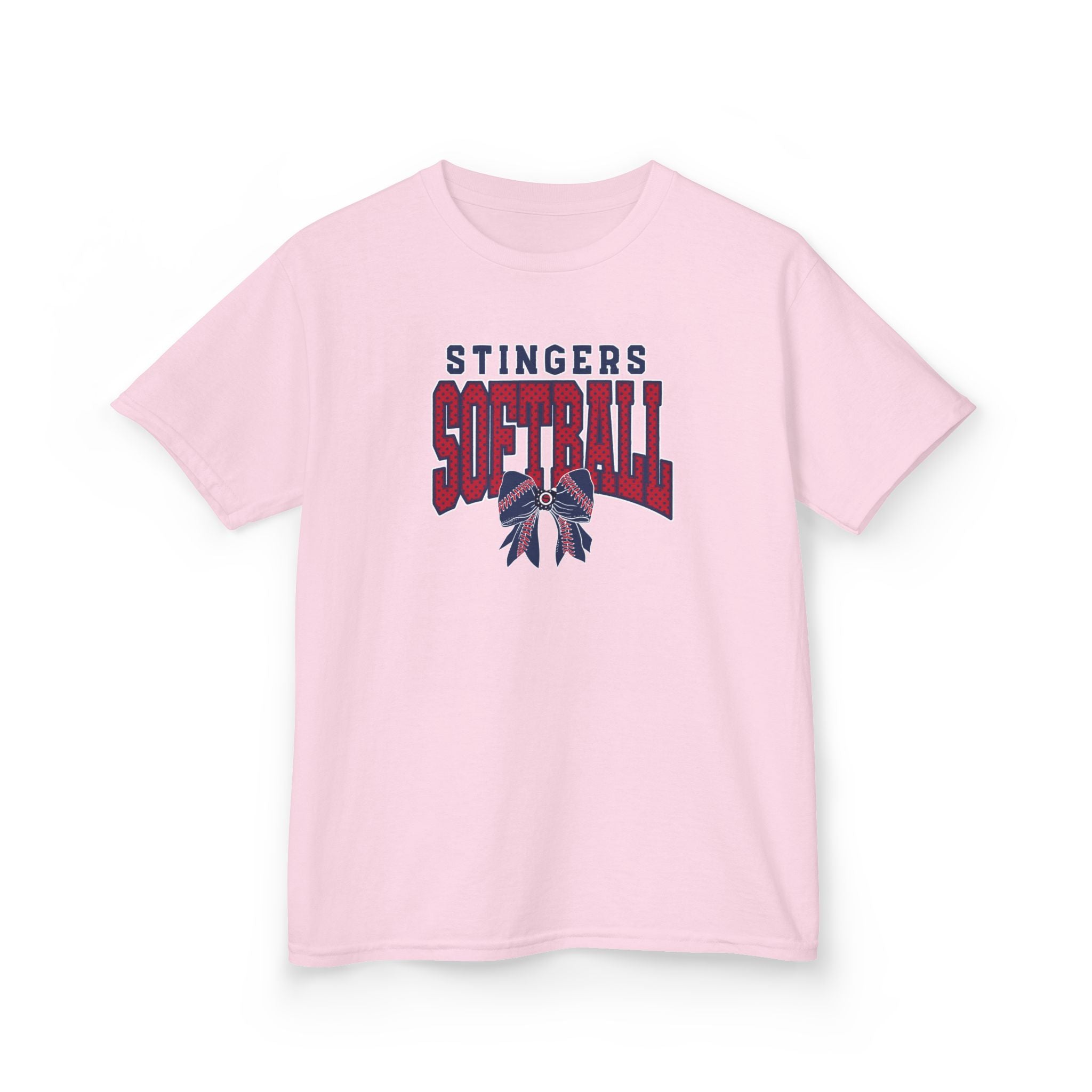 Youth Stingers Softball Stitched Bow Graphic Short Sleeve Gildan Heavy Tee