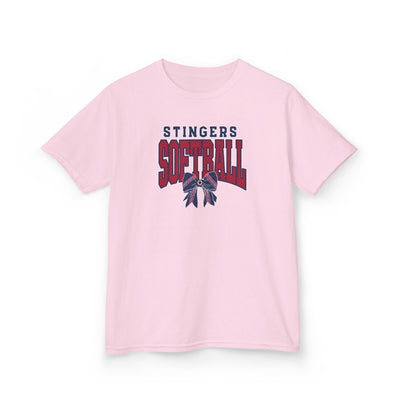 Youth Stingers Softball Stitched Bow Graphic Short Sleeve Gildan Heavy Tee