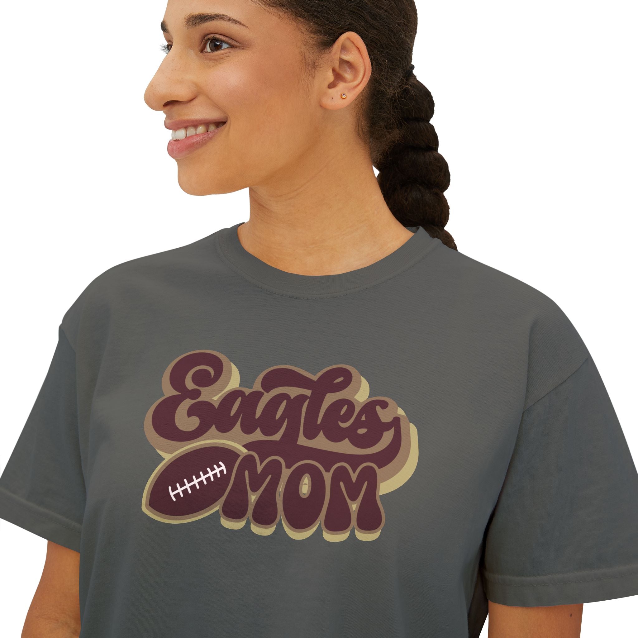 Women's Retro Eagles Football Mom Boxy Crop Short Sleeve Graphic Tee