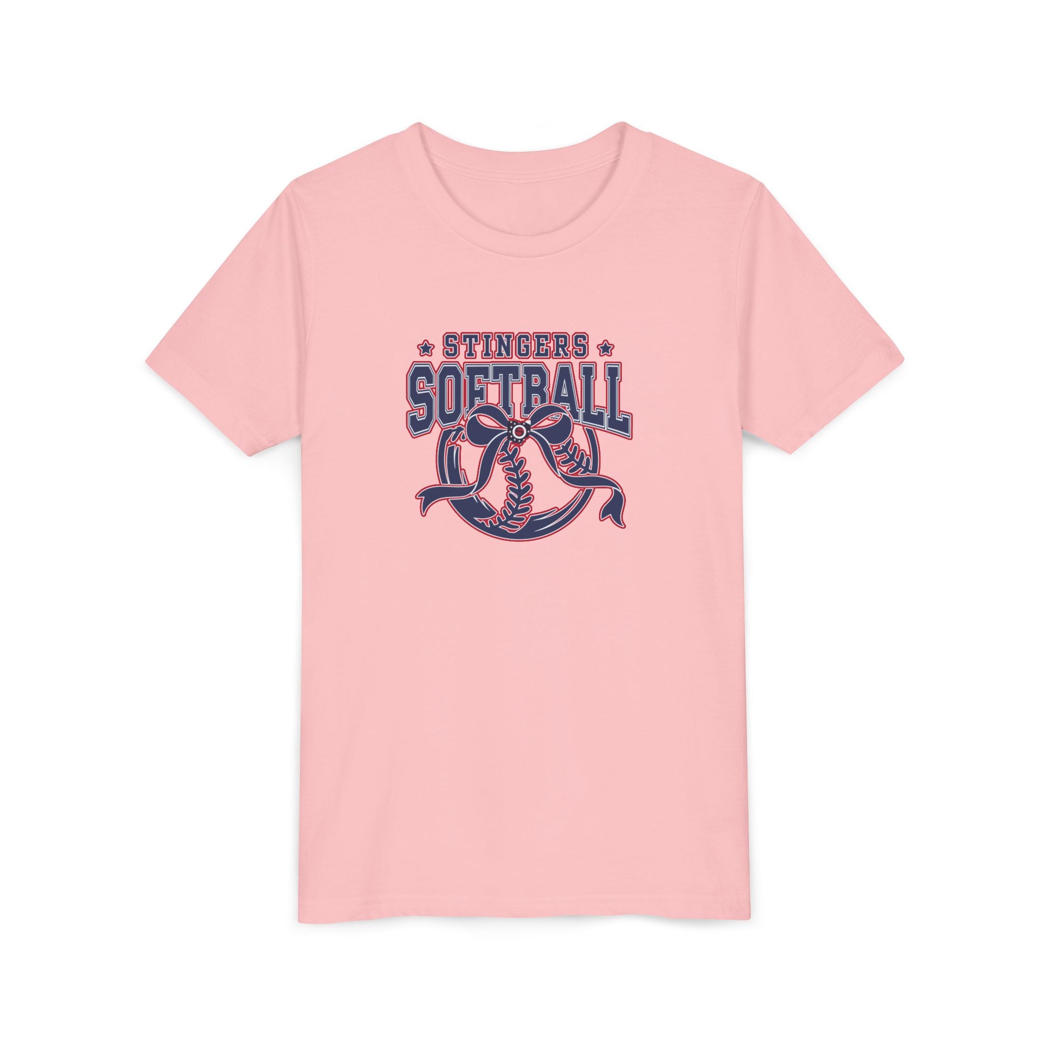 Youth Stingers Softball Spirit Bow Graphic Short Sleeve Bella + Canvas Soft Tee