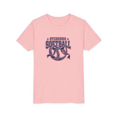 Youth Stingers Softball Spirit Bow Graphic Short Sleeve Bella + Canvas Soft Tee
