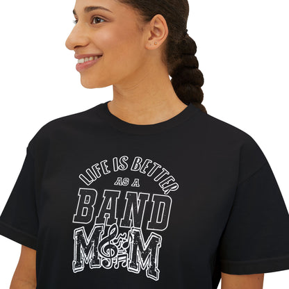 Women's Life is Better As A Band Mom Graphic Boxy Crop Short Sleeve Tee