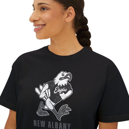 Women's New Albany Black and White Vintage Fighting Eagle Graphic Boxy Crop Short Sleeve Tee