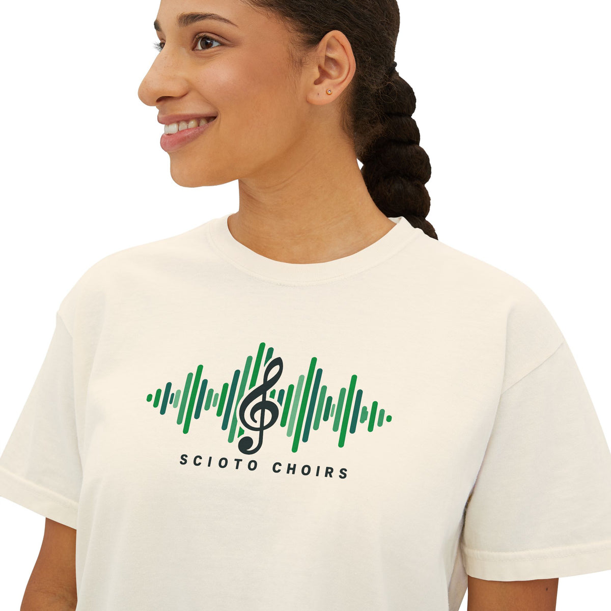 Women's Dublin Scioto Choirs Sound Wave Graphic Boxy Crop Short Sleeve Tee