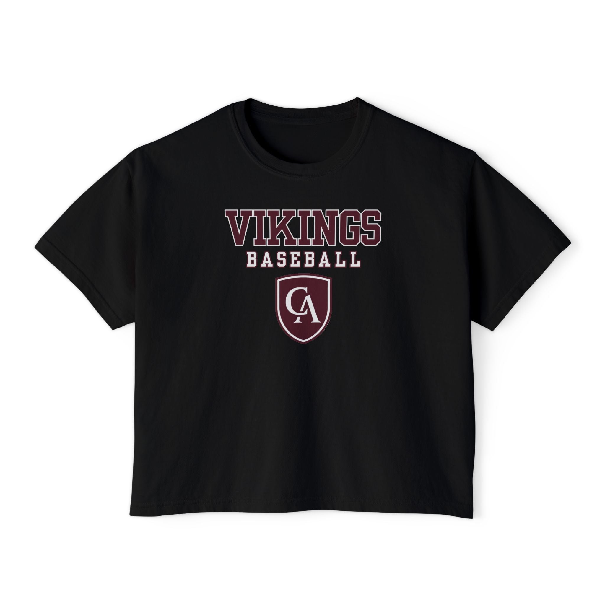 Women's Columbus Academy Vikings Baseball Graphic Boxy Crop Short Sleeve Tee