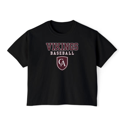 Women's Columbus Academy Vikings Baseball Graphic Boxy Crop Short Sleeve Tee