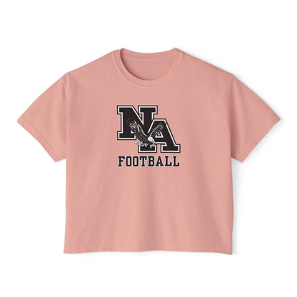 Women's Classic Logo Black Football Graphic Boxy Crop Short Sleeve Tee