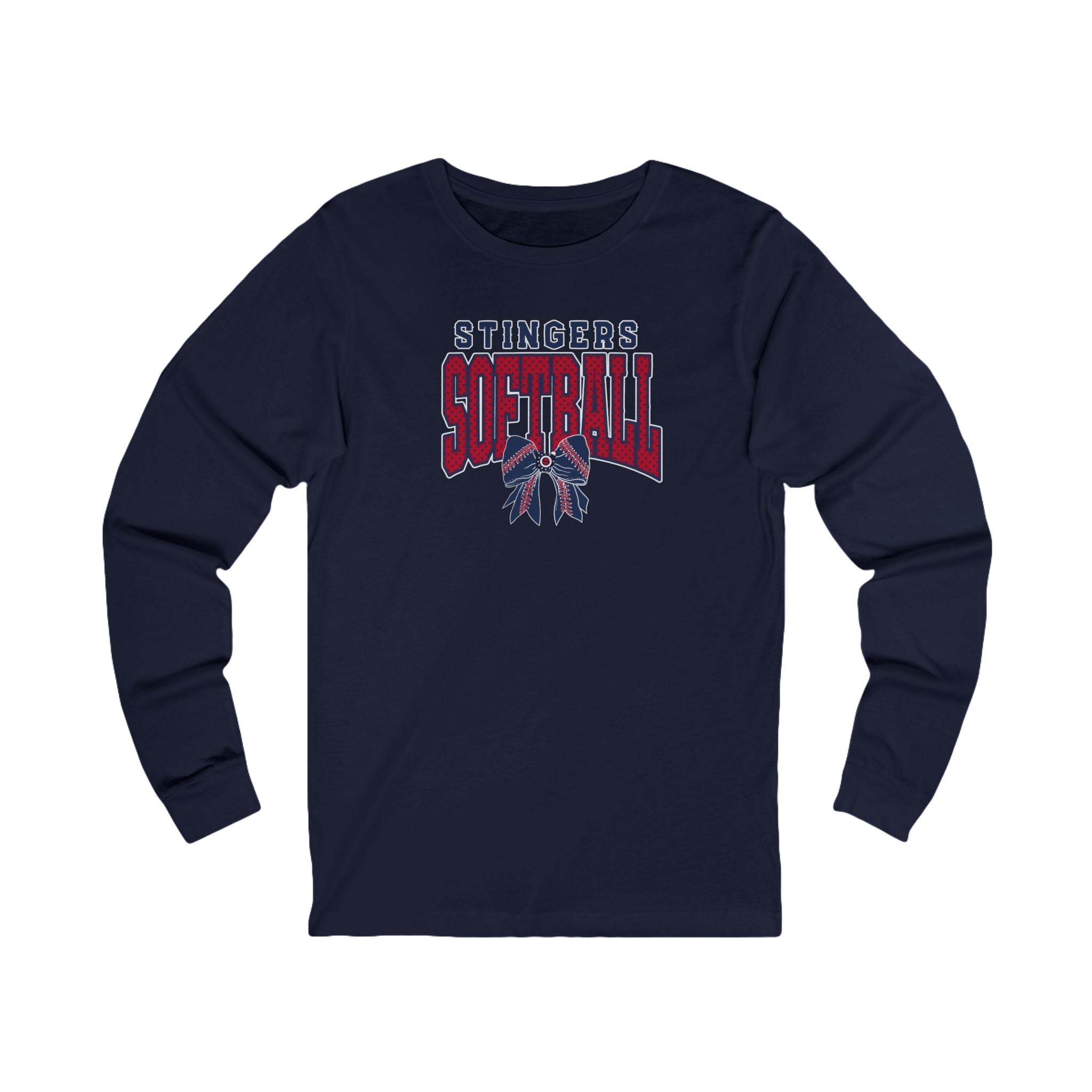 Adult Unisex Stingers Softball Stitched Bow Graphic Long Sleeve Bella + Canvas Soft Tee