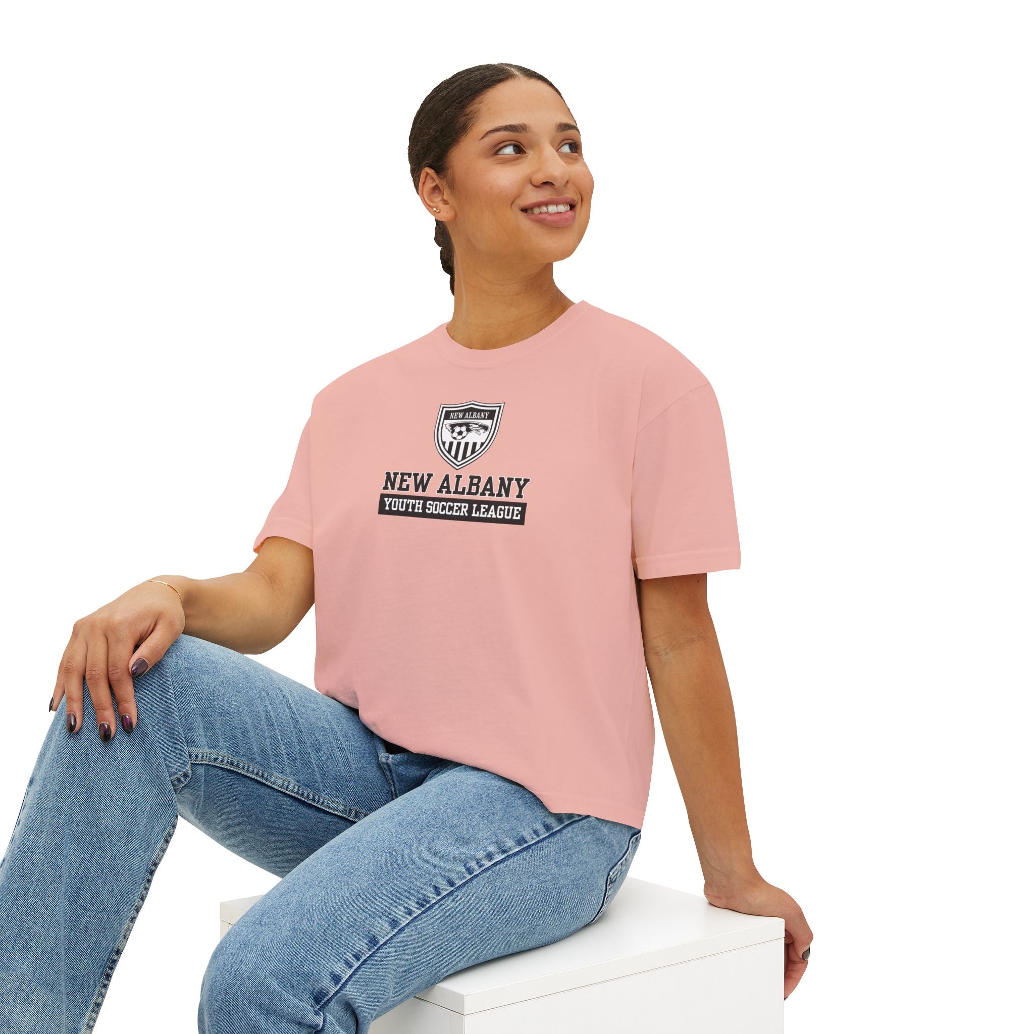 Women's New Albany Youth Soccer League Game Day Graphic Boxy Crop Short Sleeve Tee