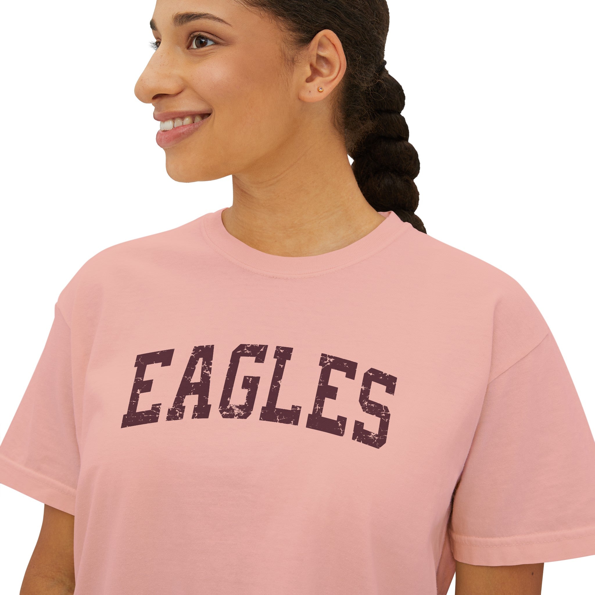 Women's Vintage Distressed Eagles Boxy Crop Short Sleeve Graphic Tee