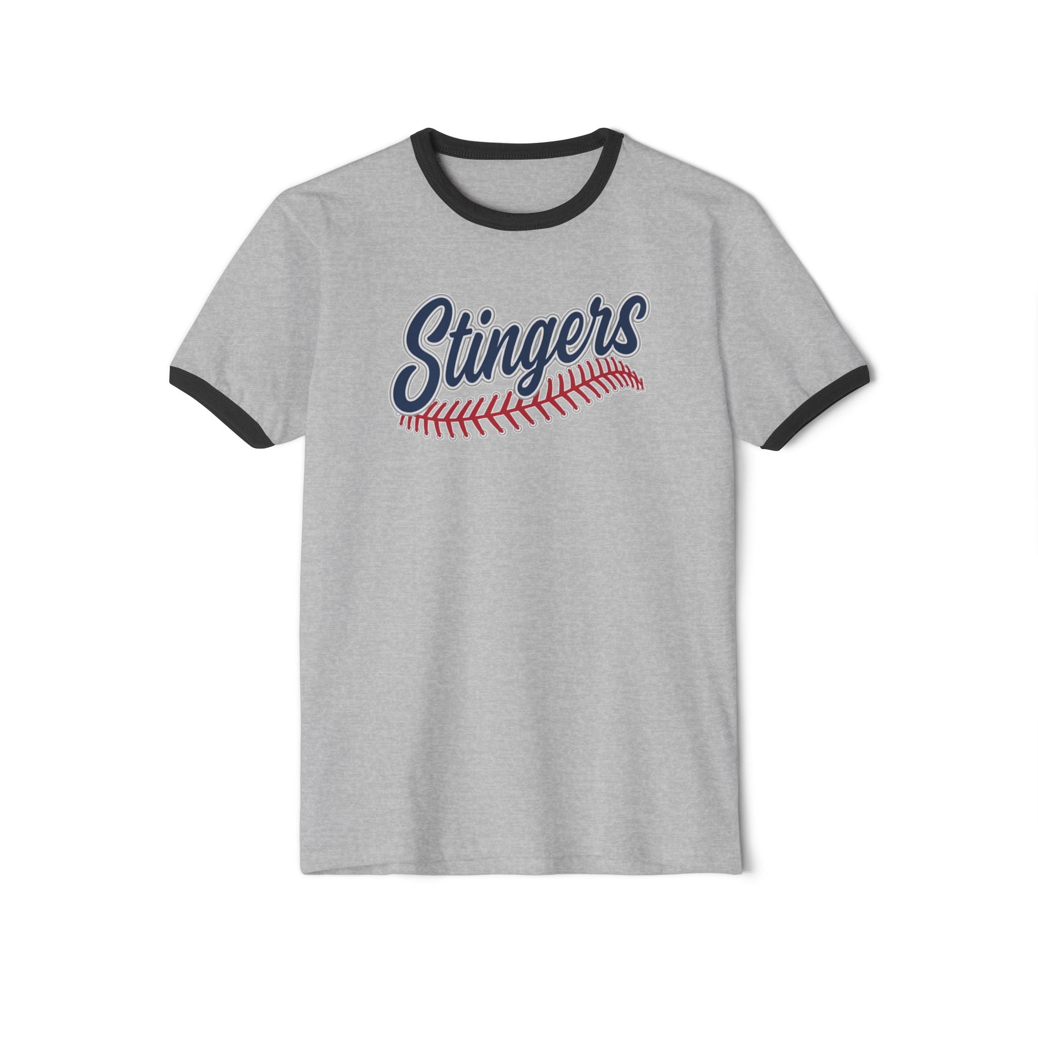 Adult Unisex Stingers Softball Stitches Graphic Short Sleeve Ringer Tee