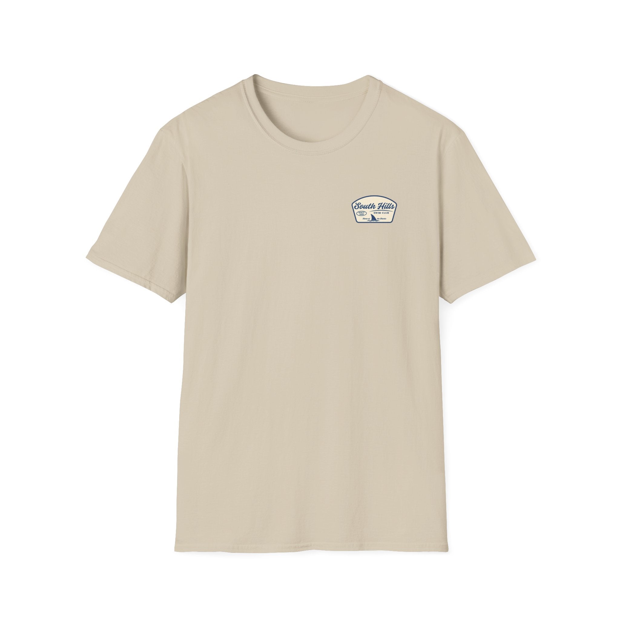 Adult Unisex South Hills Swim Club Home of the Sharks Graphic Short Sleeve Gildan Softstyle Tee