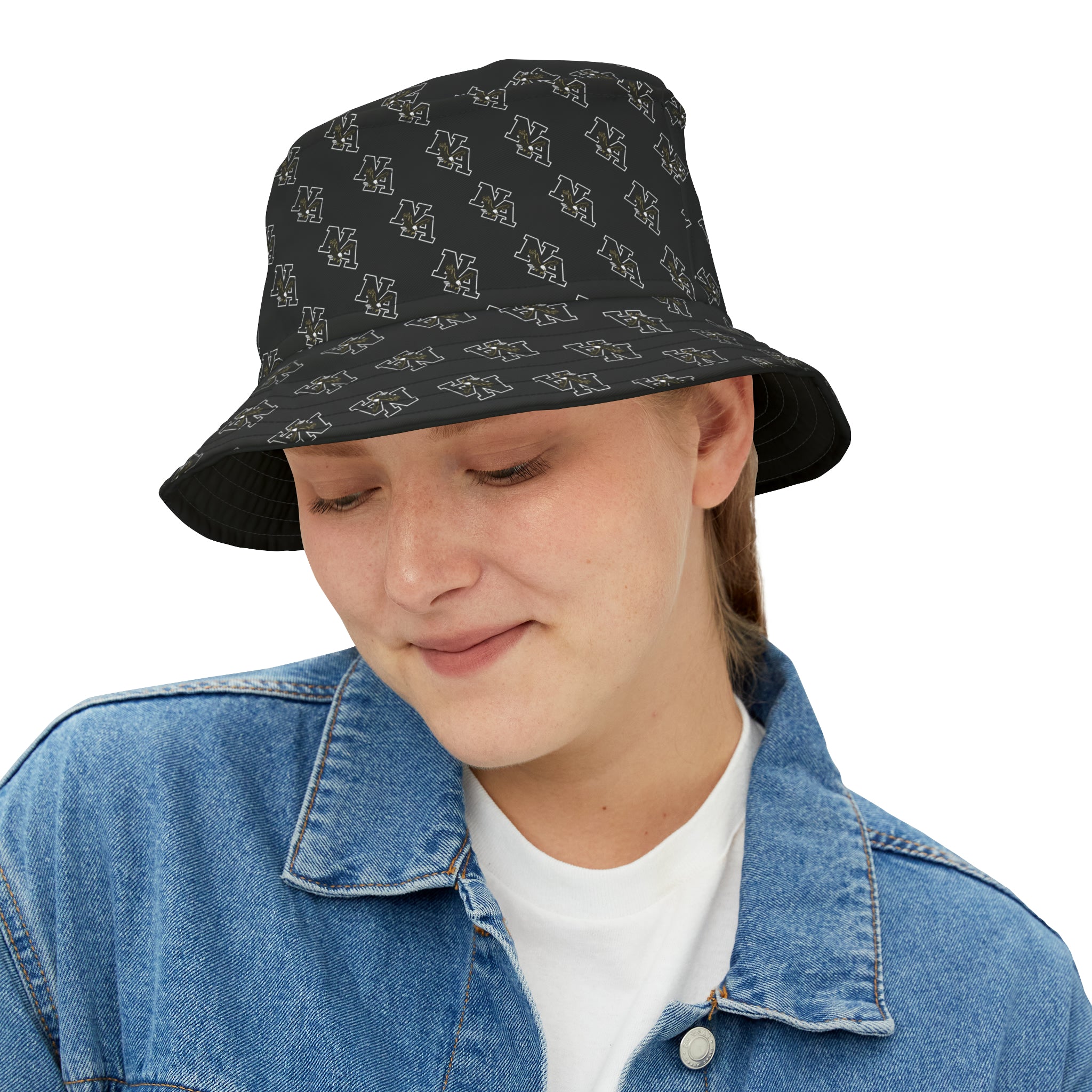 Adult Unisex Classic Logo Allover Print Black Bucket Hat - New Albany Eagles