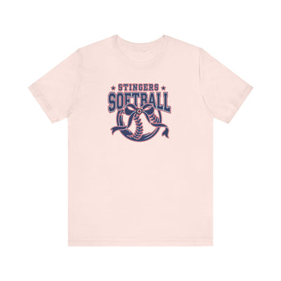 Adult Unisex Stingers Softball Spirit Bow Graphic Short Sleeve Bella + Canvas Soft Tee