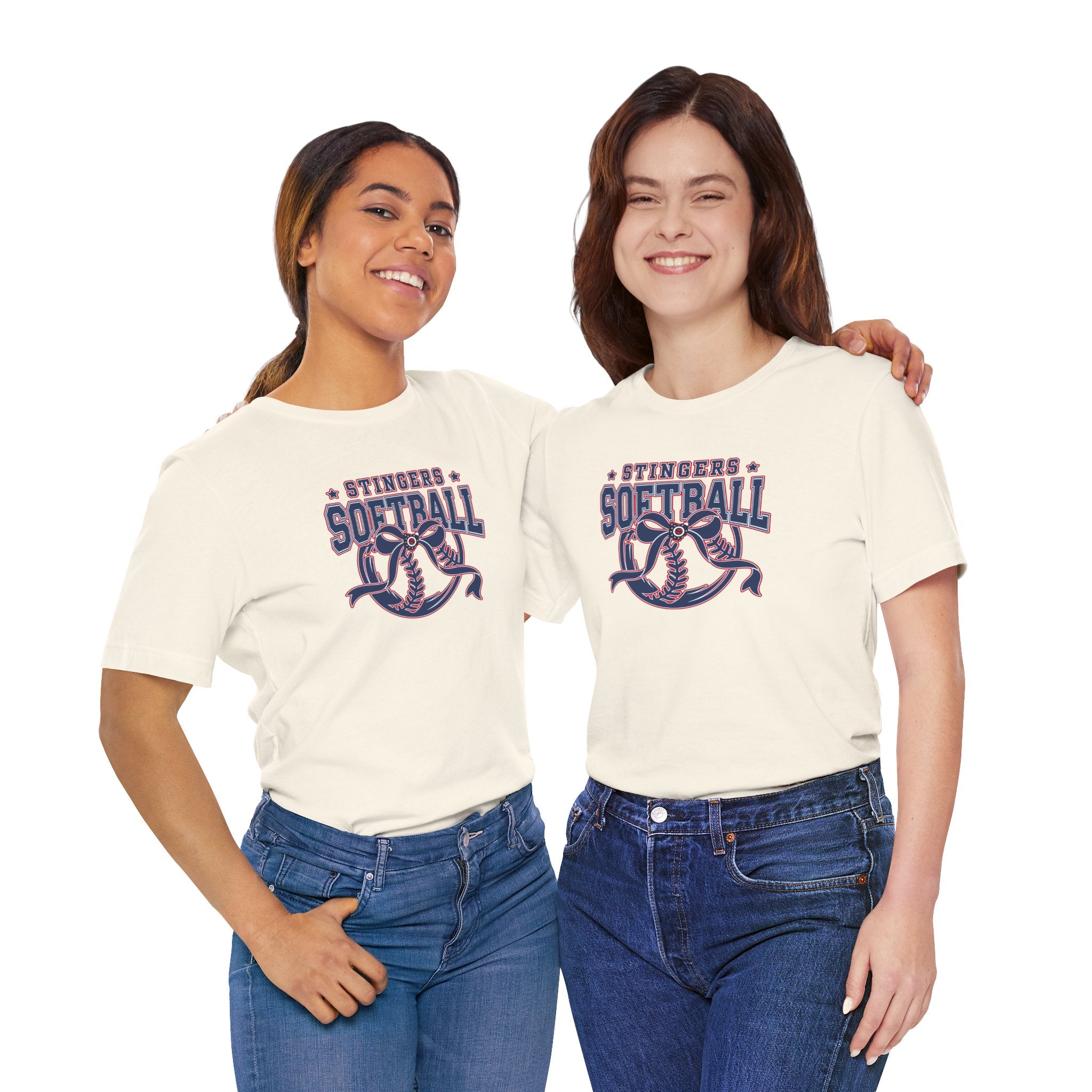 Adult Unisex Stingers Softball Spirit Bow Graphic Short Sleeve Bella + Canvas Soft Tee