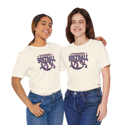 Adult Unisex Stingers Softball Spirit Bow Graphic Short Sleeve Bella + Canvas Soft Tee