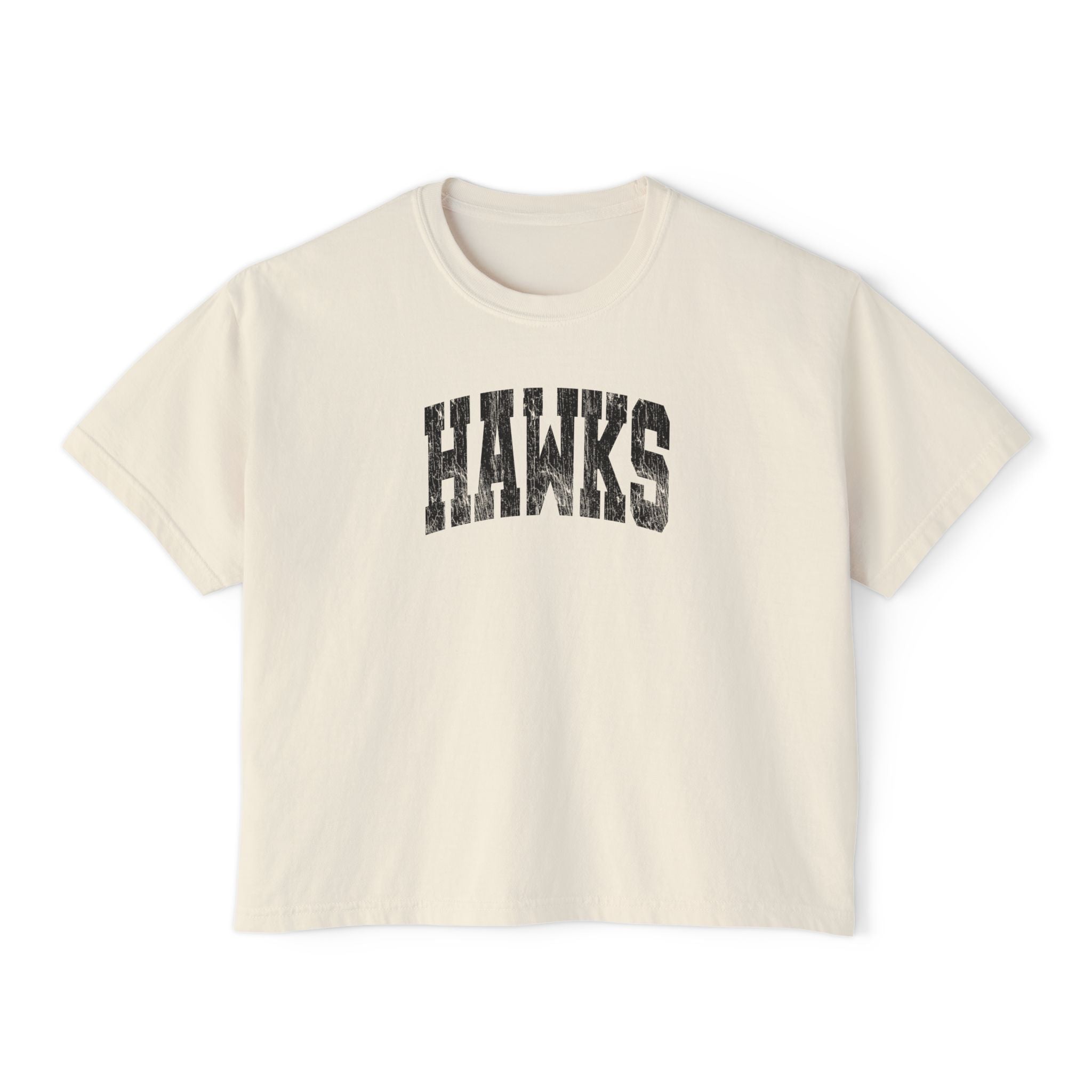 Women's Westerville Central Distressed Oversized Hawks Graphic Boxy Crop Short Sleeve Tee