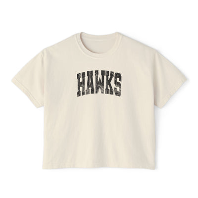 Women's Westerville Central Distressed Oversized Hawks Graphic Boxy Crop Short Sleeve Tee