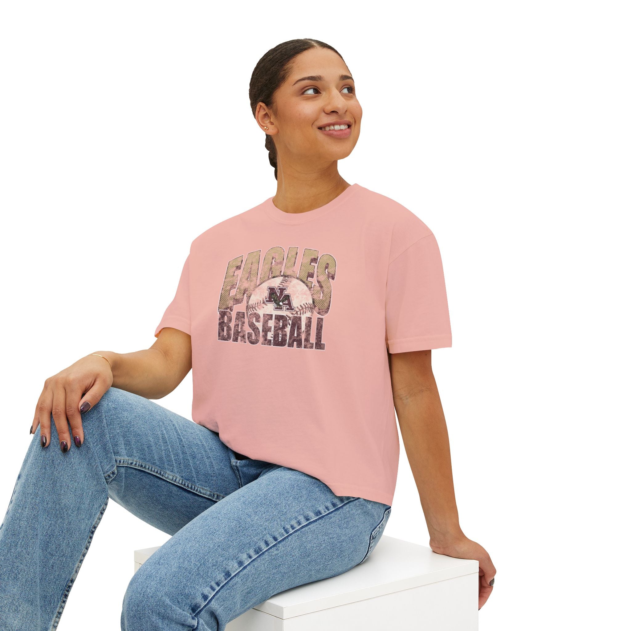 Women's New Albany Eagles Baseball Vintage Distressed Graphic Boxy Crop Short Sleeve Tee