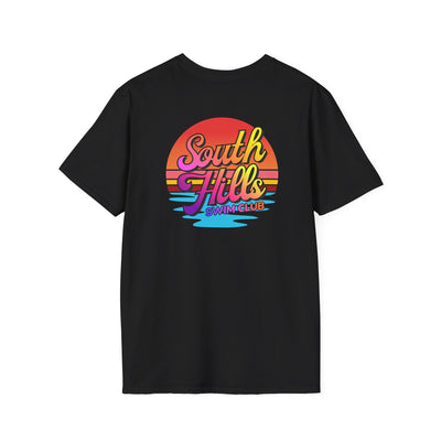 Adult Unisex South Hills Swim Club Sunset Script Graphic Short Sleeve Gildan Softstyle Tee