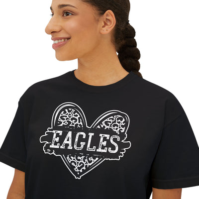 Women's Eagles Animal Print Heart Graphic Short Sleeve Boxy Crop Tee